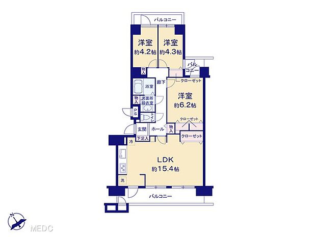 船橋ビレジ(3LDK) 9階の間取り図