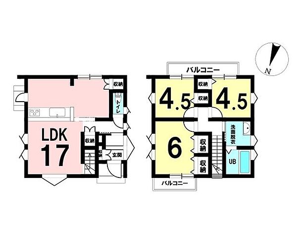 1階にLDK、2階に浴室、洗面所があります。