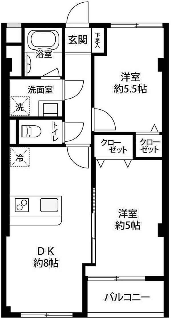 京王相模原線 京王多摩川駅まで 徒歩1分(2DK) 7階の間取り図