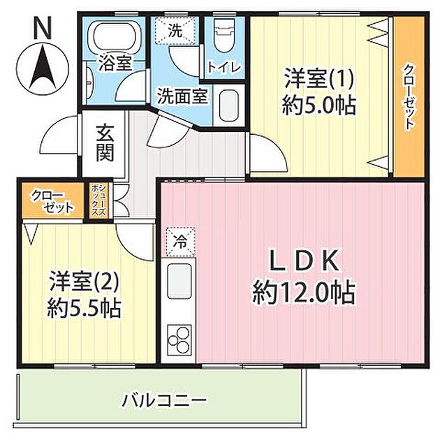 京王線 武蔵野台駅まで 徒歩7分(2LDK) 2階の間取り図