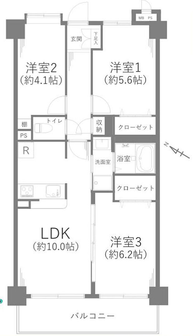 ＪＲ八高線 東福生駅まで 徒歩8分(3LDK) 2階の間取り図