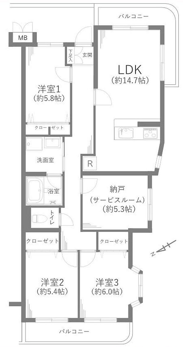西武拝島線 武蔵砂川駅まで 徒歩17分(3SLDK) 2階の間取り図