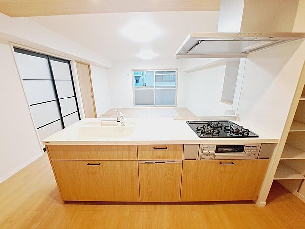 白い天板がおしゃれなキッチン。食器洗浄乾燥機ついてます。