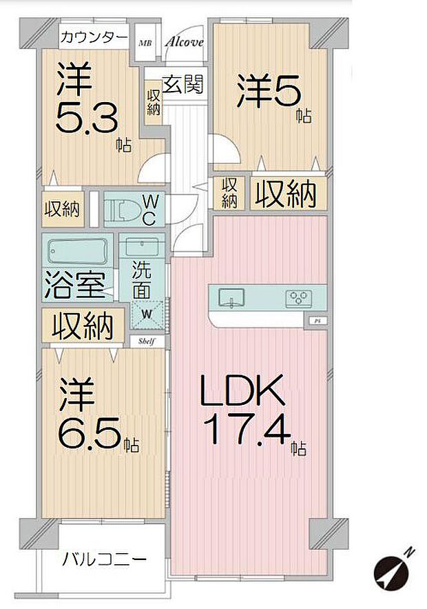 シティパル八柱(3LDK) 3階の間取り図