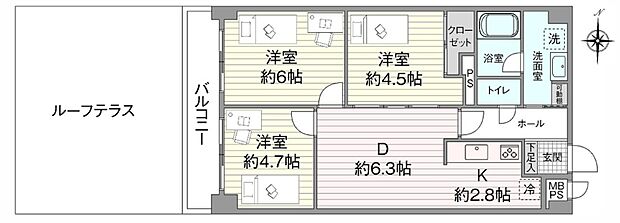上大岡スカイマンション(3LDK) 3階の内観