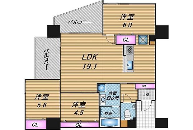 コンフォート宜野湾スカイビュー(3LDK) 5階の間取り図