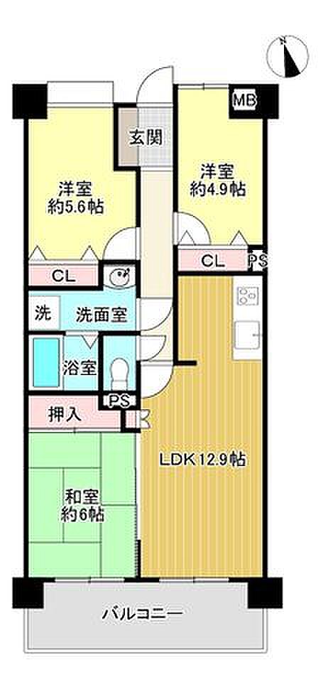 藤和ハイタウン百間川(3LDK) 2階の間取り図
