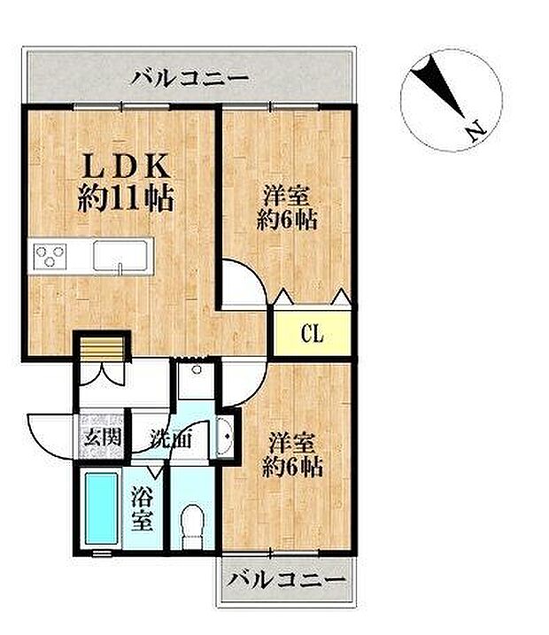 下丸子ハイコーポ(2LDK) 2階の間取り図