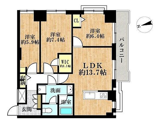 ライオンズマンション川崎(3LDK) 3階の間取り図