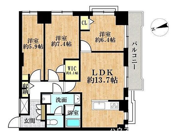 ライオンズマンション川崎(3LDK) 3階の間取り図