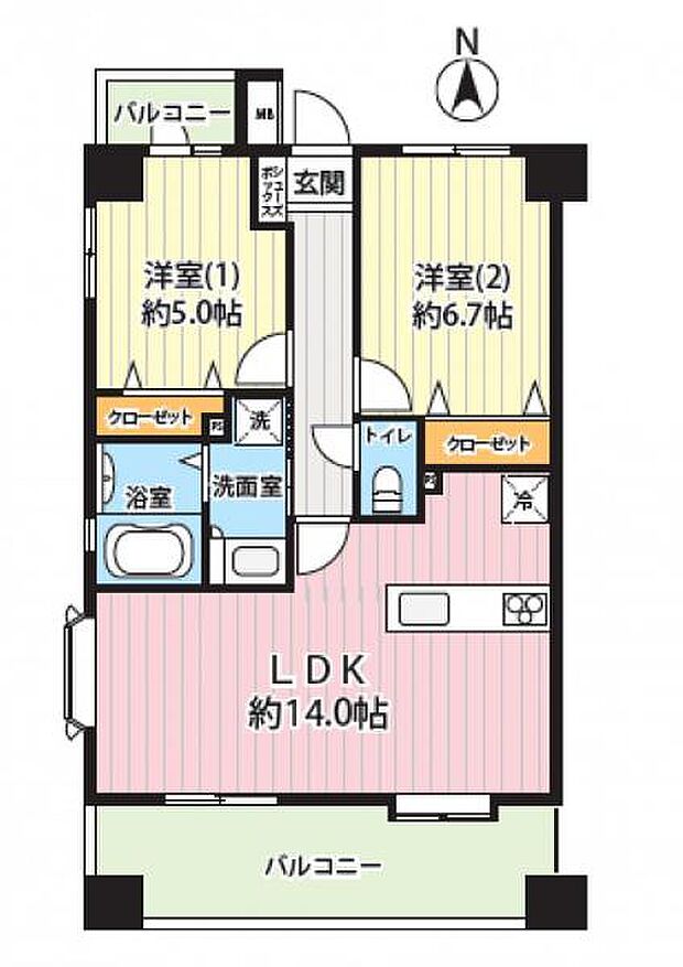 グリーンヴァレー川崎大師(2LDK) 3階の間取り図