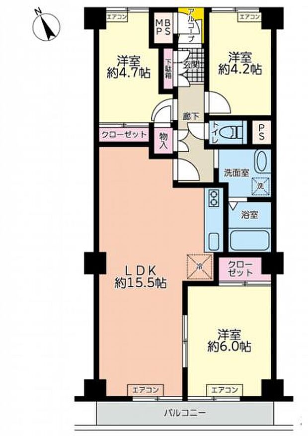 ルックハイツ日吉2号棟(3LDK) 3階の間取り図