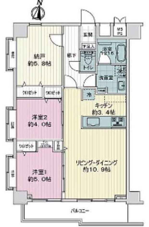 ライオンズマンション川崎第10(2SLDK) 6階の内観