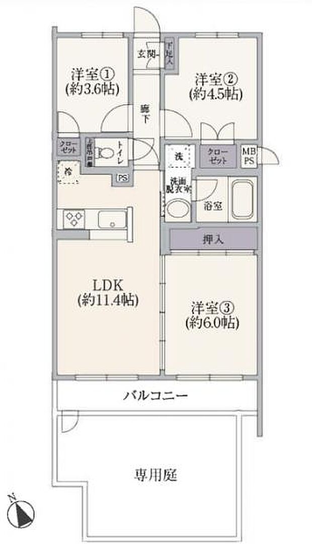 マイキャッスル川崎西(3LDK) 1階の間取り図