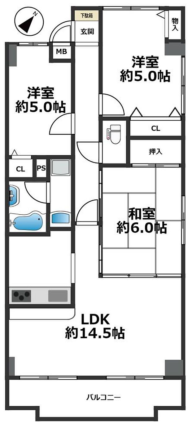 ダイアパレス東加古川(3LDK) 3階の間取り図