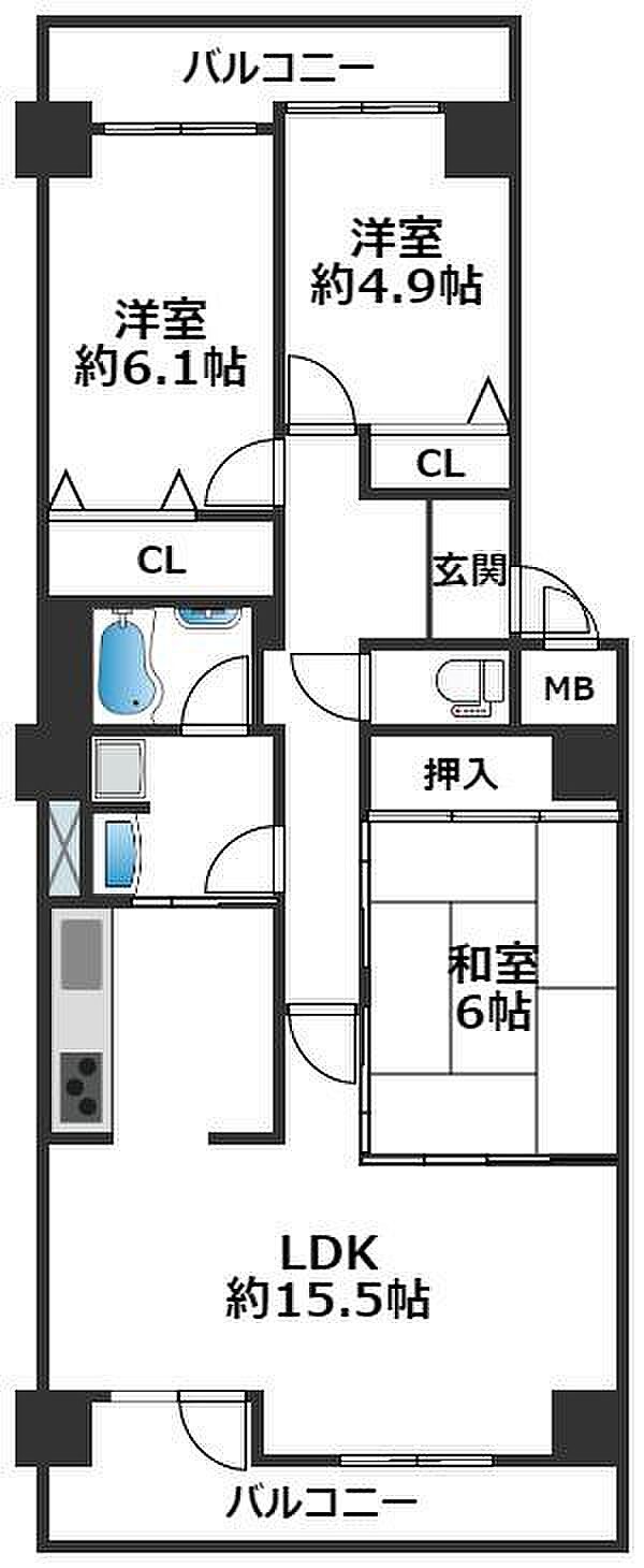 シーアイマンション須磨エクシード(3LDK) 8階の間取り図