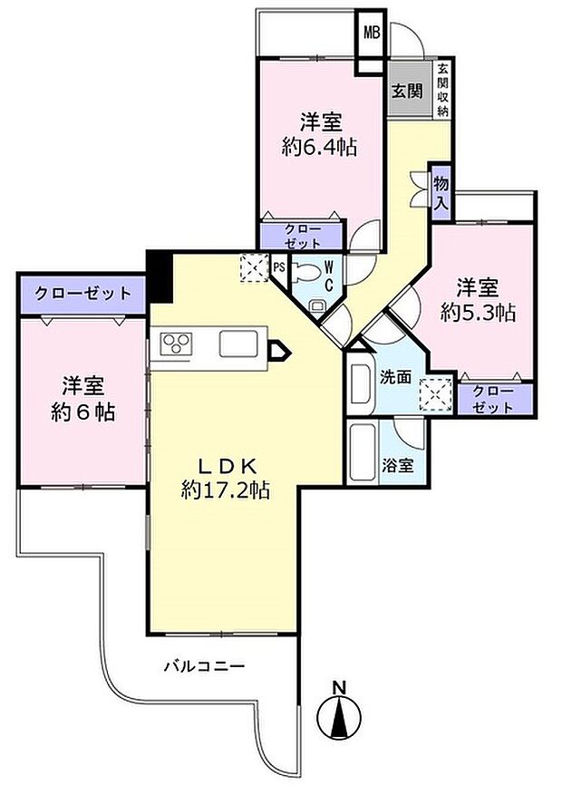 リーベスト津田沼(3LDK) 2階の間取り図