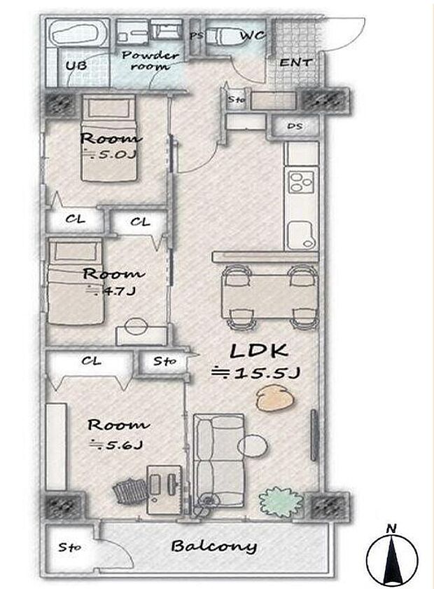 パークサイド船橋(3LDK) 9階の間取り図