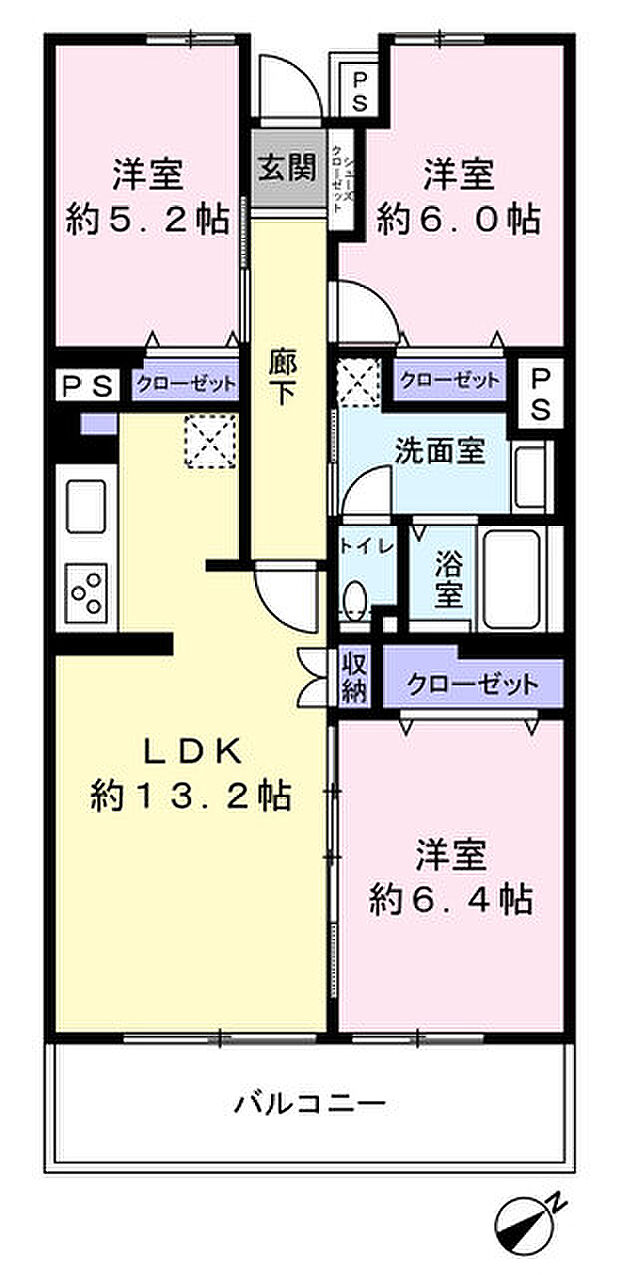 ロイヤルプラザ津田沼(3LDK) 5階の間取り図