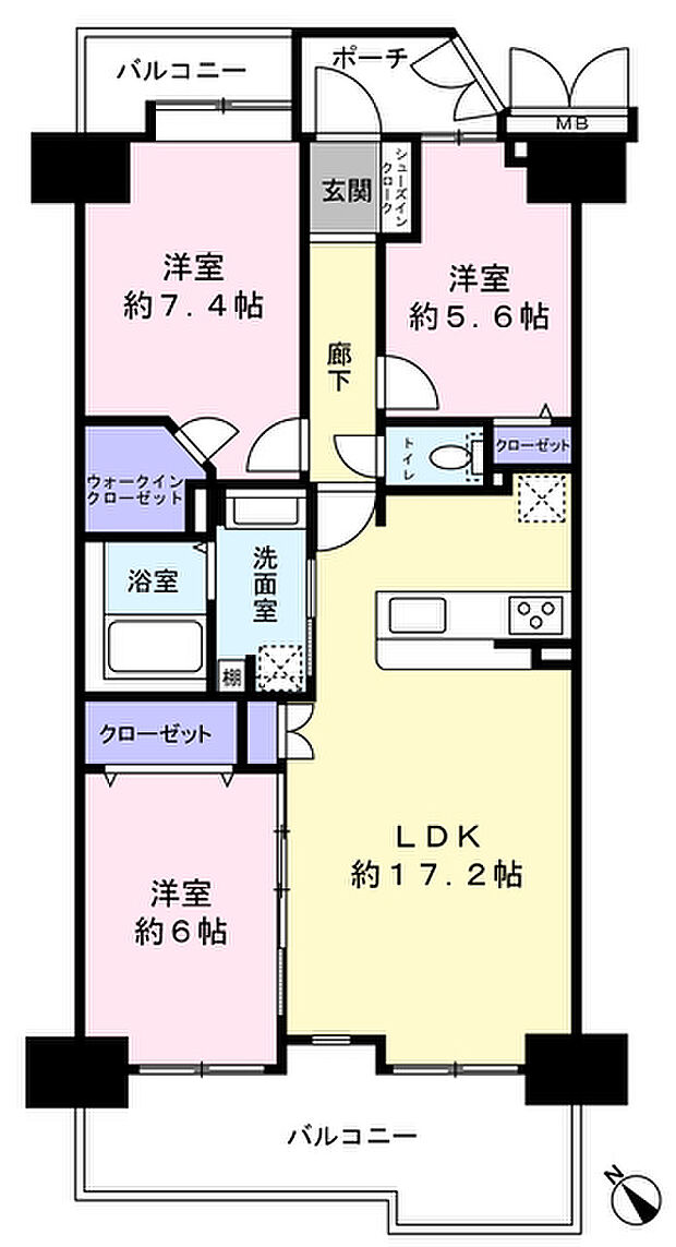 エクレール検見川浜(3LDK) 3階の間取り図