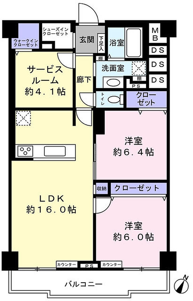 幕張グリーンハイツ(2SLDK) 6階の間取り図