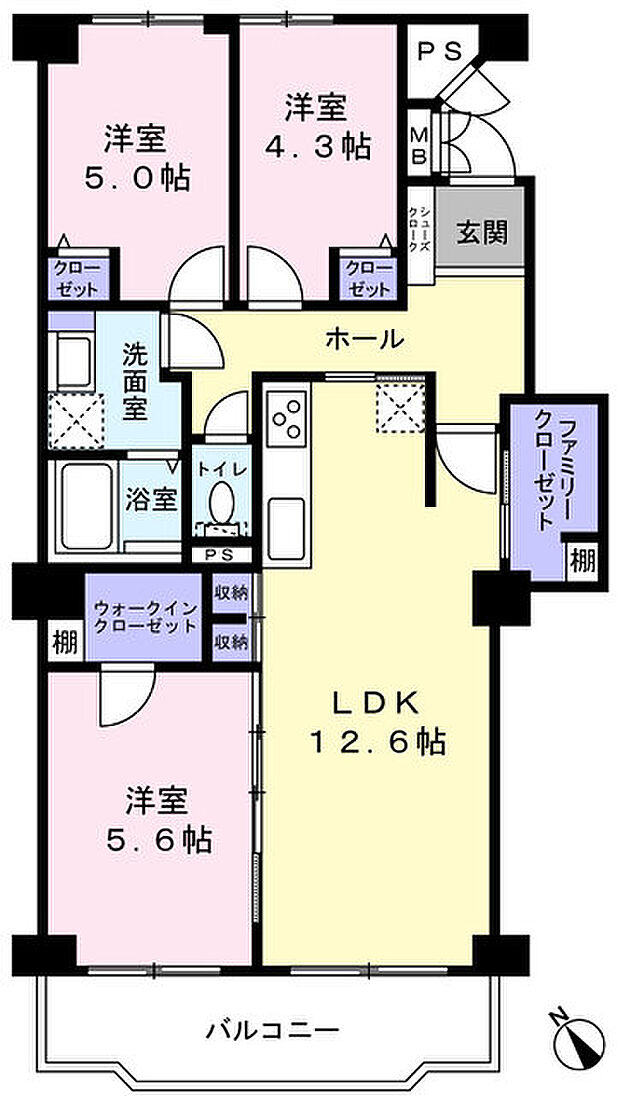 幕張ファミールハイツ2号棟(3LDK) 4階の間取り図