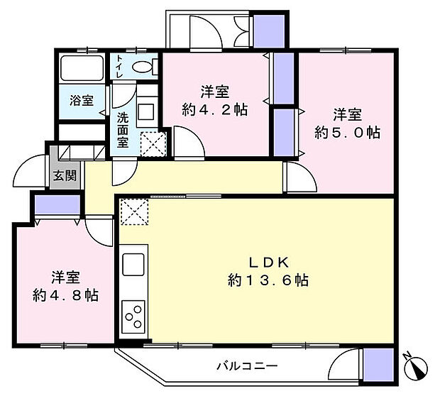 谷津遊園ハイツ　Ｂ棟(3LDK) 2階の間取り図