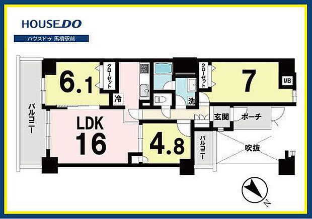 ダイアパレス松戸・馬橋パークアベニュー(2SLDK) 7階の間取り図
