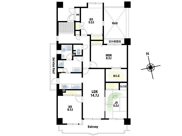 収納豊富な4LDKの間取り。水回りが一か所に固まっており家事動線がスムーズです。