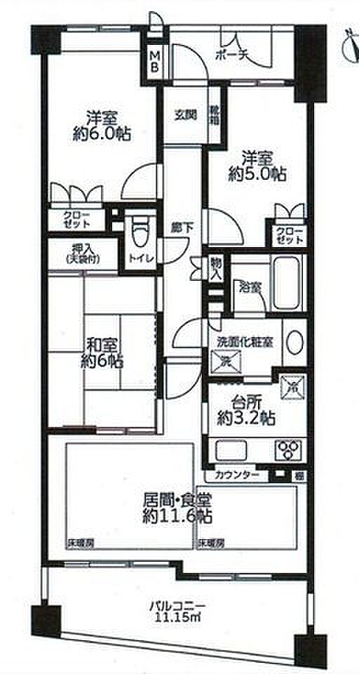 多摩川中野島ヒルズ(3LDK) 3階の間取り図
