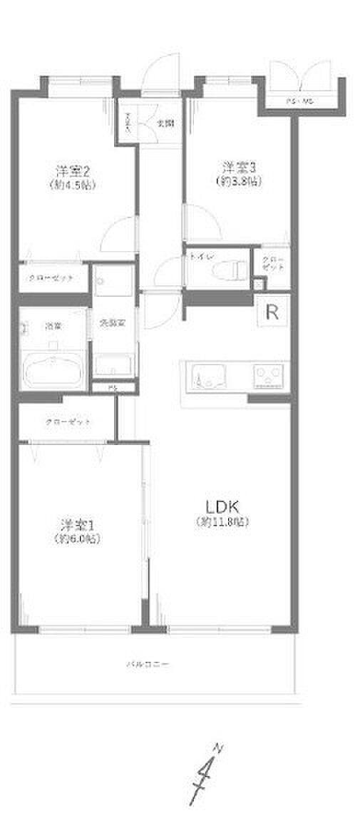 ロイヤルステージ新所沢(3LDK) 3階/305の間取り図