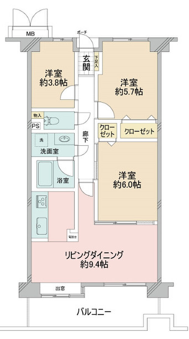 コスモ志木(3LDK) 6階/6階建ての間取り図