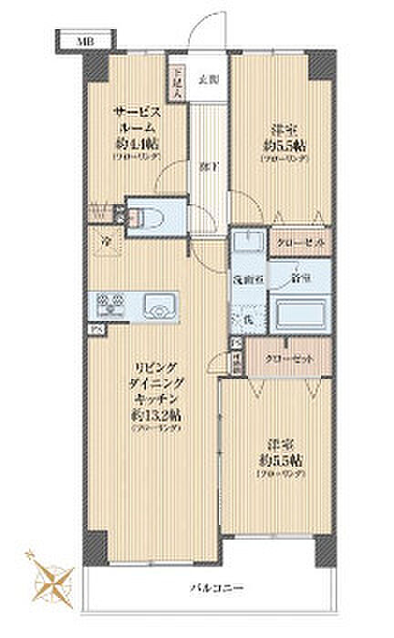 ダイアパレス川越霞ヶ関(2SLDK) 10階の間取り図
