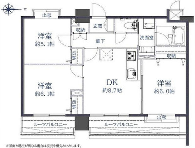 ライオンズプラザ西所沢(3DK) 6階の間取り図
