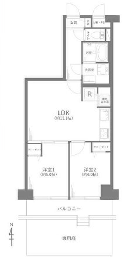 洋伸大宮マンション(2LDK) 1階の間取り図