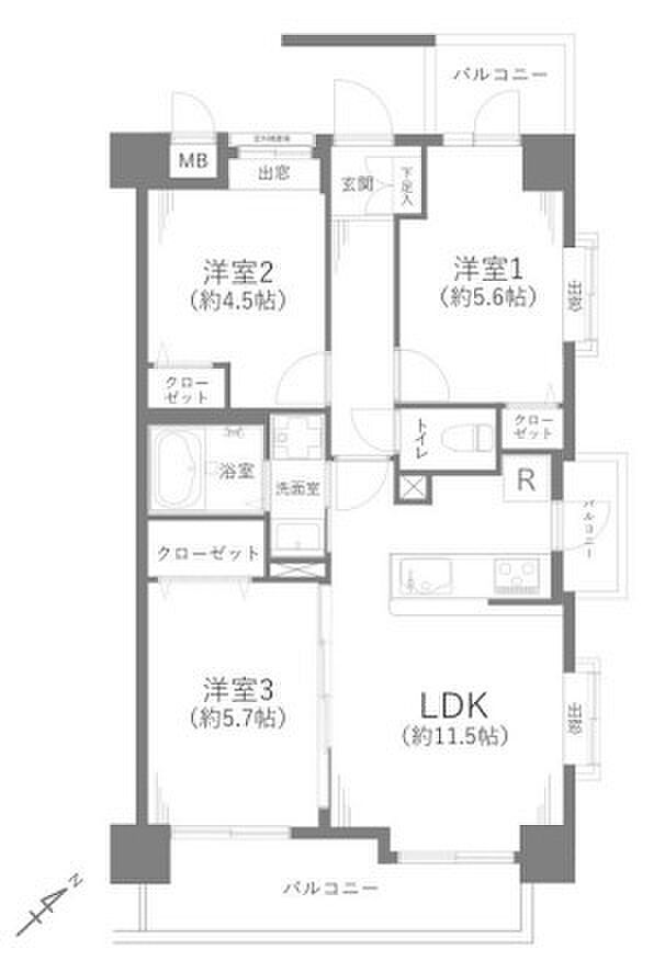 ライオンズマンション川越仙波町(3LDK) 2階の間取り図