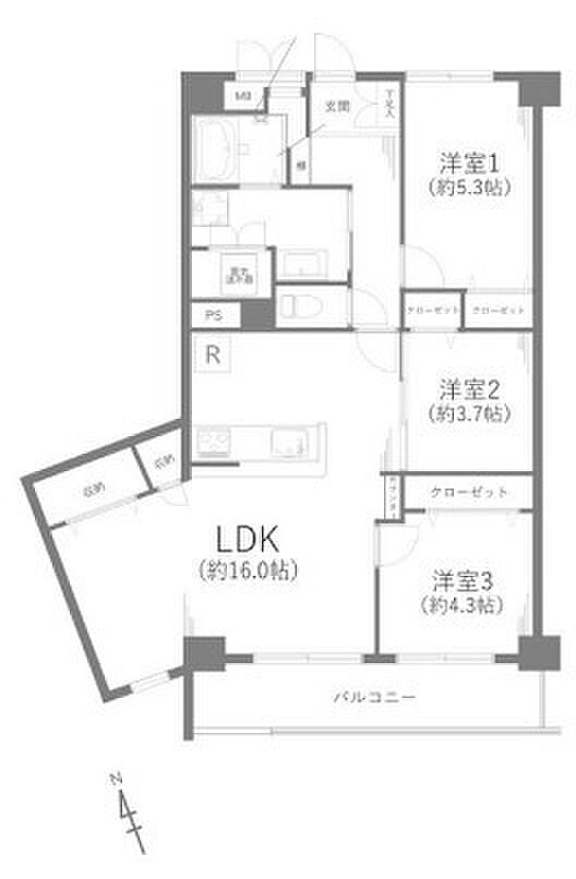 スカイマンションA棟(3LDK) 8階の間取り図
