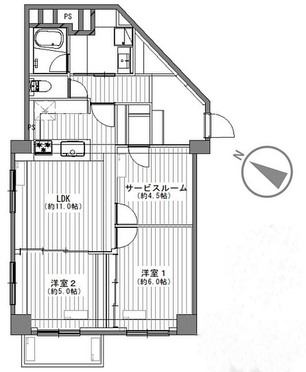 東武越谷サンライトマンション(2SLDK) 5階の間取り図