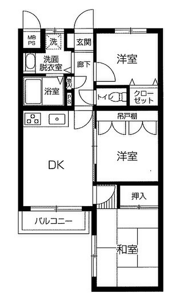 セザール第三上福岡(3DK) 2階の間取り図