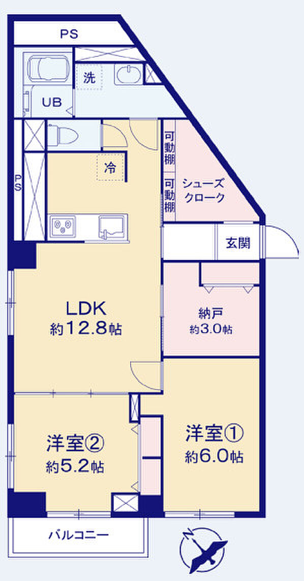 東武越谷サンライトマンション(2SLDK) 2階の間取り図