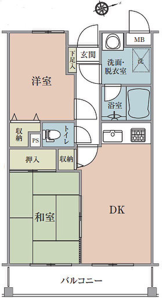 ライオンズマンション東浦和第5(2DK) 4階の間取り図
