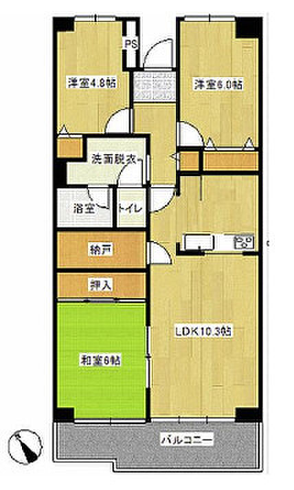 テイジン川越旭町ビューハイツ(3LDK) 3階の間取り図