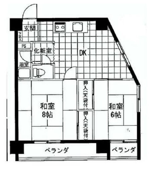 東浦和マンション(2DK) 2階の間取り図