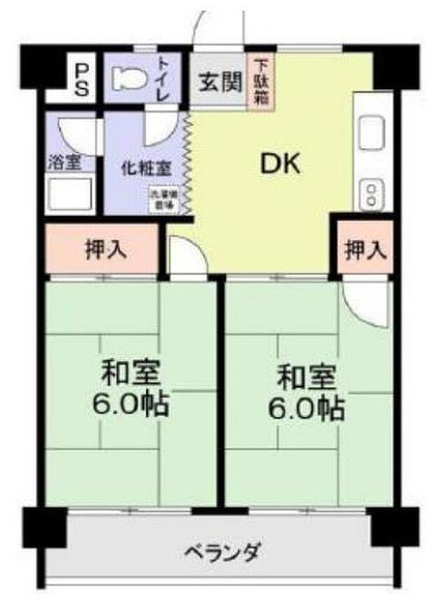 東浦和マンション(2DK) 4階の間取り図
