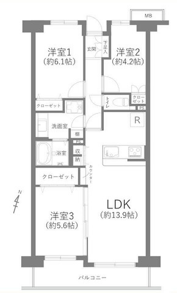宮原パーク・ホームズ(3LDK) 3階の間取り図