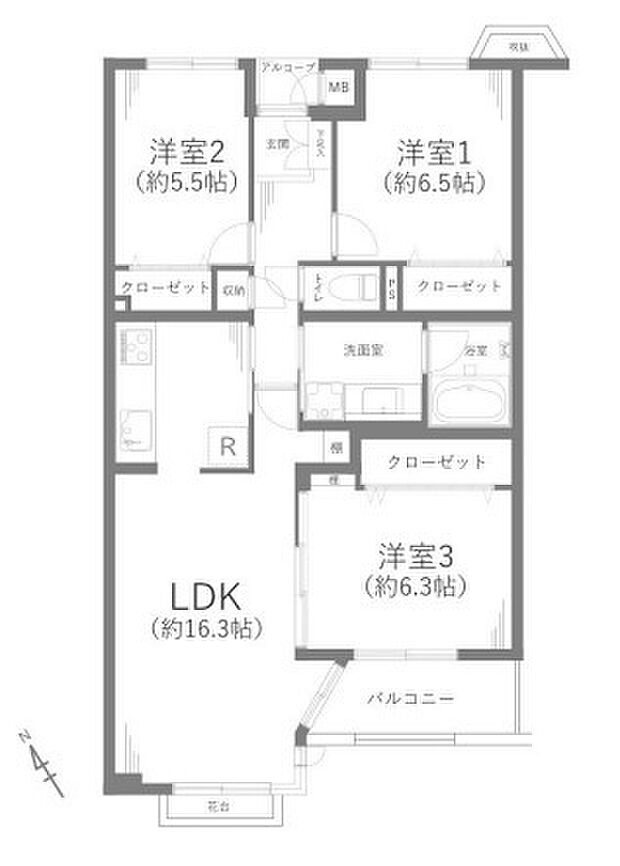 コスモ川越アーバンコート(3LDK) 2階の間取り図