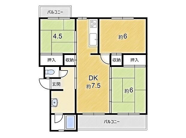 茨木郡山A住宅A-26棟(3DK) 1階の内観