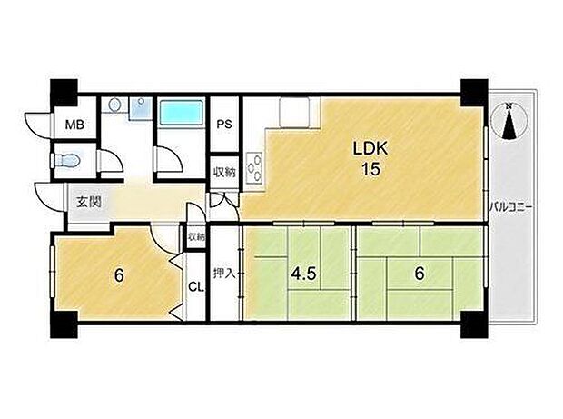 第一茨木ビューハイツ4号棟(3LDK) 3階の間取り図