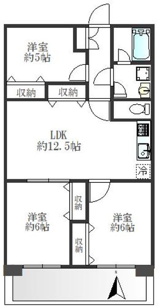 第1竹ノ塚マンション(3LDK) 4階の間取り図