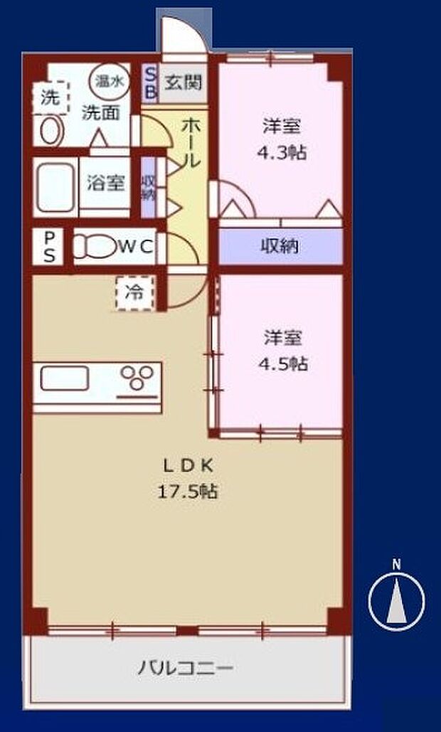 西新井大師扇スカイハイツ(2LDK) 10階の間取り図